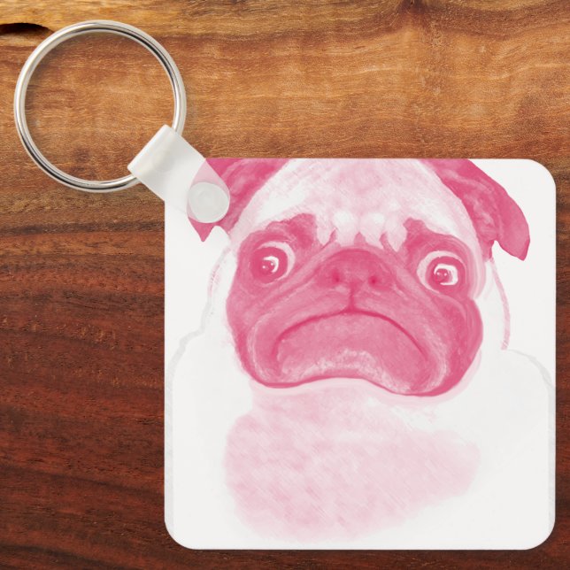 Personalized PINK Grumpy Puggy Keychain (Front)