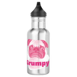 Personalized PINK Grumpy Puggy Pug Water Bottle
