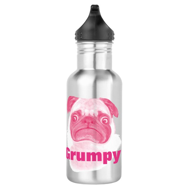 Personalized PINK Grumpy Puggy Pug Water Bottle (Right)