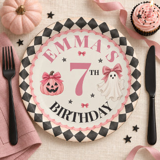 Personalized Pink Halloween Birthday Paper Plate