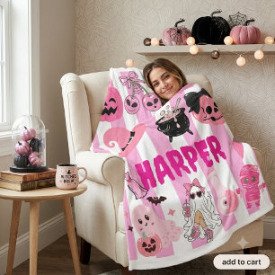 Personalized Pink Halloween Blanket - Cute Pink