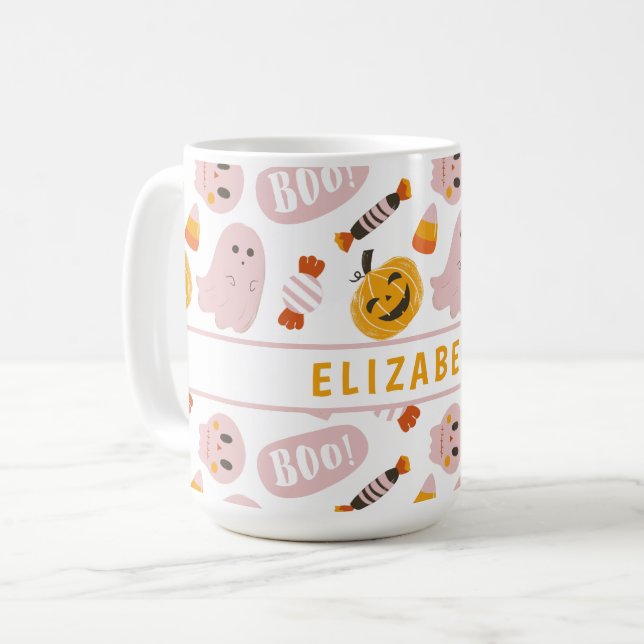 Personalized Pink Halloween  Coffee Mug (Front Left)
