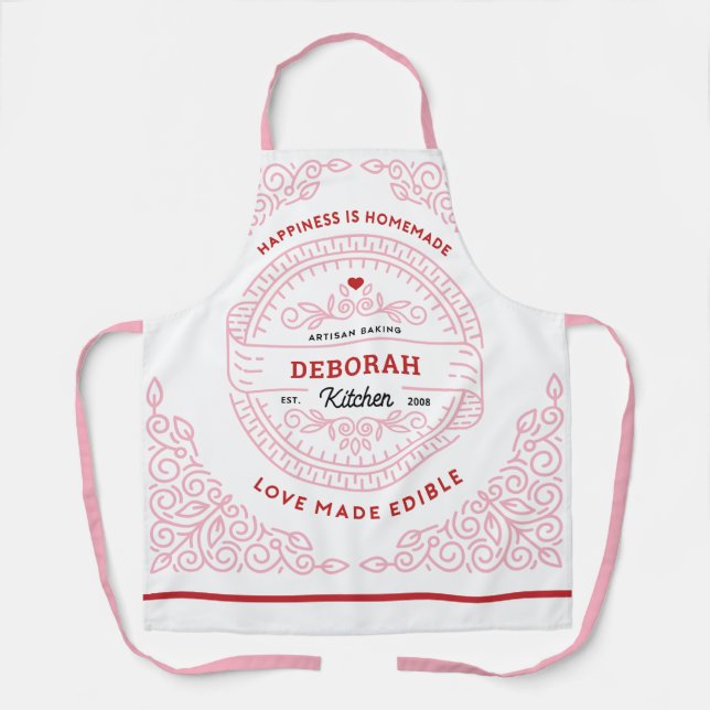 Personalized PINK Happiness is Homemade Baking Apron (Front)