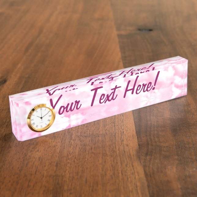 Personalized Pink Happy Clouds Nameplate (Side)