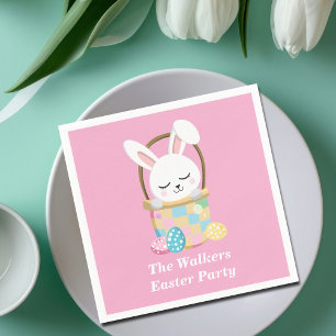 Personalized Pink Happy Easter Bunny Party Napkins