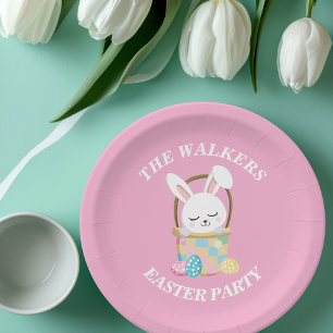 Personalized Pink Happy Easter Bunny Party Paper Plates