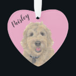 Personalized Pink Heart Apricot Golden Doodle Ornament<br><div class="desc">I am in love with this beautifully detailed watercolor illustration of a red, apricot, or golden doodle on a sweet pink heart! Personalize these pastel ornaments and make the nice list this year! For the perfect presents, pair it with a matching item from the collection for a thoughtful housewarming, bridal...</div>