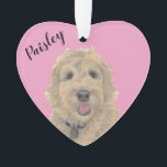Personalized Pink Heart Apricot Golden Doodle Ornament<br><div class="desc">I am in love with this beautifully detailed watercolor illustration of a red, apricot, or golden doodle on a sweet pink heart! Personalize these pastel ornaments and make the nice list this year! For the perfect presents, pair it with a matching item from the collection for a thoughtful housewarming, bridal...</div>