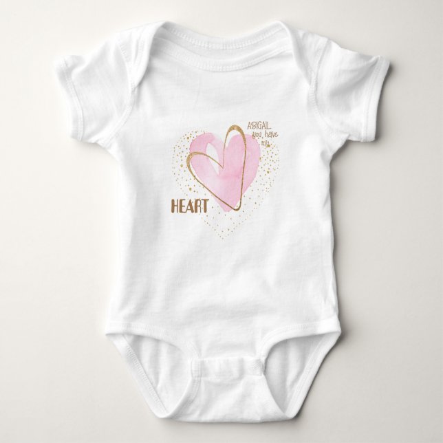 Personalized Pink Heart Baby Bodysuit (Front)