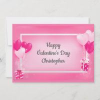 Personalized Pink Heart Balloons Valentine's Day H Holiday Card