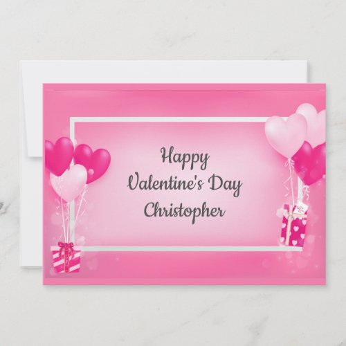 Personalized Pink Heart Balloons Valentines Day H Holiday Card