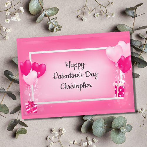 Personalized Pink Heart Balloons Valentines Day  Holiday Card