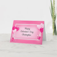 Personalized Pink Heart Balloons Valentine's Day Holiday Card