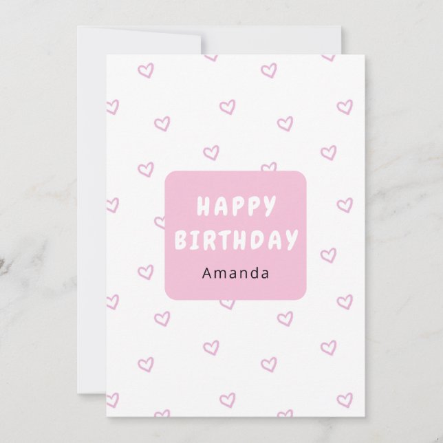 Personalized Pink Heart Birthday Card (Front)