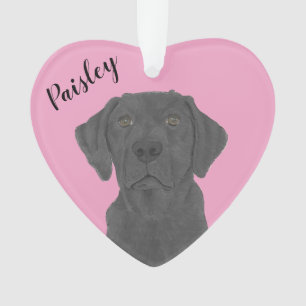 Personalized Pink Heart Black Labrador Ornament