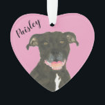 Personalized Pink Heart Black Pitbull Staffy Ornament<br><div class="desc">I am in love with this beautifully detailed watercolor illustration of a black pitbull or staffy dog on a sweet pink heart! Personalize these pastel ornaments and make the nice list this year! For the perfect presents, pair it with a matching item from the collection for a thoughtful housewarming, bridal...</div>