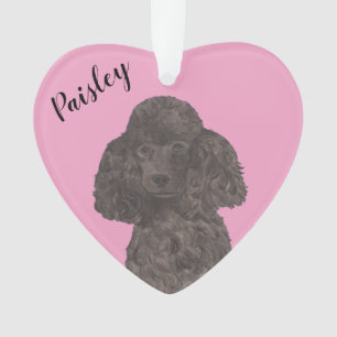 Personalized Pink Heart Black Poodle Ornament