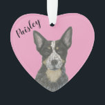 Personalized Pink Heart Blue Cattledog Heeler Ornament<br><div class="desc">I am in love with this beautifully detailed watercolor illustration of a blue australian cattledog or heeler dog! on a sweet pink heart! Personalize these pastel ornaments and make the nice list this year! For the perfect presents, pair it with a matching item from the collection for a thoughtful housewarming,...</div>