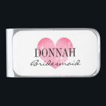 Personalized pink heart bridesmaid  silver finish money clip<br><div class="desc">Personalized pink heart bridesmaid Silver Finish Money Clip. Vintage heart icon with name and stylish script typography. Elegant wedding party favor gift for friends and family. Make your own for bride to be and bride's entourage; brides maid, maid of honor, flower girl, matron of honor, mother of the bride, mother...</div>