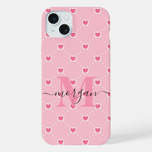 Personalized Pink Heart Case with Monogram Initial (Back)