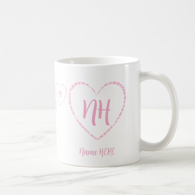 Personalized Pink Heart Charms, Monogram & Name Coffee Mug (Right)