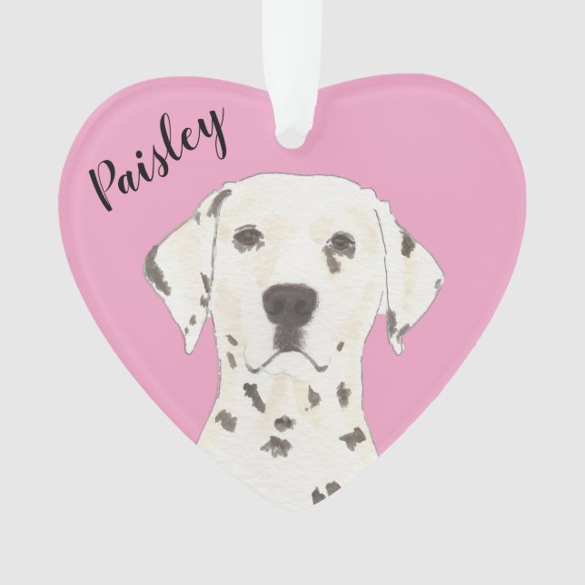 Personalized Pink Heart Dalmatian Ornament (Front)
