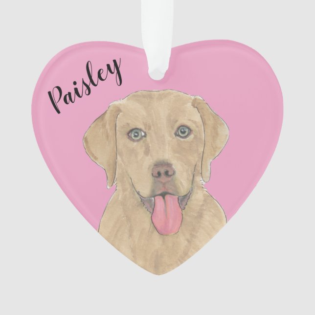 Personalized Pink Heart Dudley Labrador Ornament (Front)