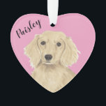 Personalized Pink Heart English Cream Dachshund Ornament<br><div class="desc">I am in love with this beautifully detailed watercolor illustration of an english long haired cream dachshund on a sweet pink heart! Personalize these pastel ornaments and make the nice list this year! For the perfect presents, pair it with a matching item from the collection for a thoughtful housewarming, bridal...</div>