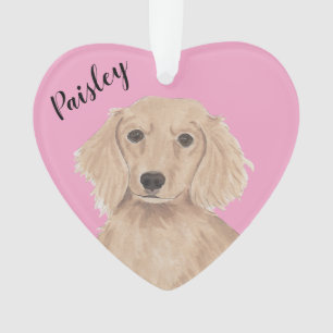 Personalized Pink Heart English Red Dachshund Ornament