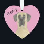 Personalized Pink Heart Fawn Masked Great Dane Ornament<br><div class="desc">I am in love with this beautifully detailed watercolor illustration of a fawn masked great dane on a sweet pink heart! Personalize these pastel ornaments and make the nice list this year! For the perfect presents, pair it with a matching item from the collection for a thoughtful housewarming, bridal shower,...</div>