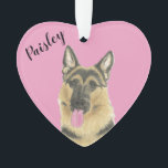 Personalized Pink Heart German Shepherd Ornament<br><div class="desc">I am in love with this beautifully detailed watercolor illustration of a german shepherd dog on a sweet pink heart! Personalize these pastel ornaments and make the nice list this year! For the perfect presents, pair it with a matching item from the collection for a thoughtful housewarming, bridal shower, teacher,...</div>