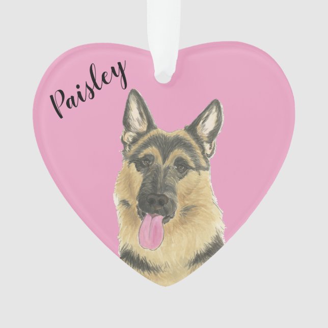 Personalized Pink Heart German Shepherd Ornament (Front)