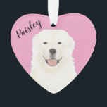 Personalized Pink Heart Great Pyrenees Dog Ornament<br><div class="desc">I am in love with this beautifully detailed watercolor illustration of a white fluffy great pyrenees on a sweet pink heart! Personalize these pastel ornaments and make the nice list this year! For the perfect presents, pair it with a matching item from the collection for a thoughtful housewarming, bridal shower,...</div>