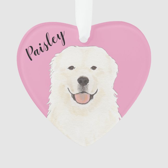 Personalized Pink Heart Great Pyrenees Dog Ornament (Front)