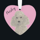 Personalized Pink Heart Grey Silver Poodle Ornament<br><div class="desc">I am in love with this beautifully detailed watercolor illustration of a grey or silver poodle dog on a sweet pink heart! Personalize these pastel ornaments and make the nice list this year! For the perfect presents, pair it with a matching item from the collection for a thoughtful housewarming, bridal...</div>