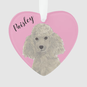 Personalized Pink Heart Grey Silver Poodle Ornament