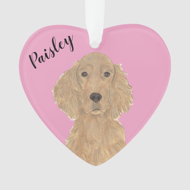 Personalized Pink Heart Irish Setter Ornament (Front)