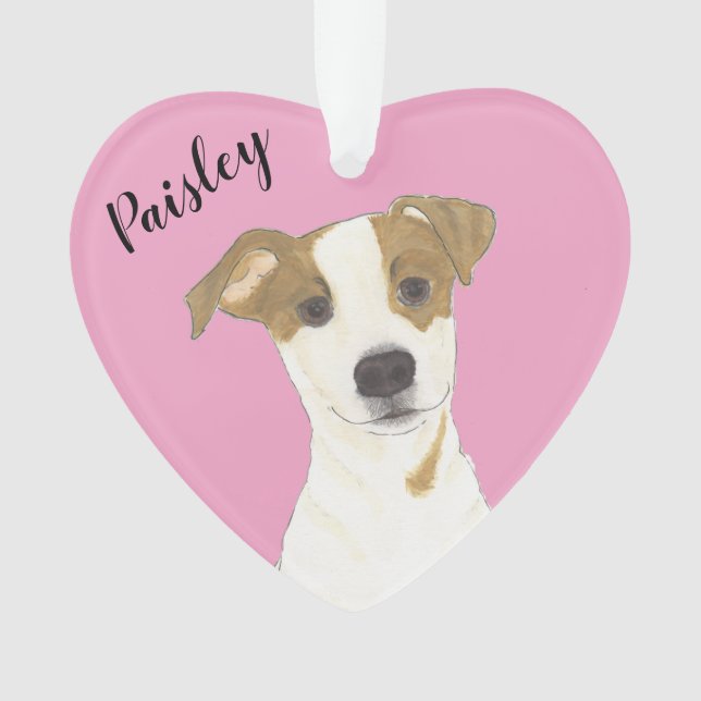 Personalized Pink Heart Jack Russell Terrier Ornament (Front)