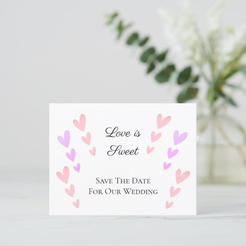 Personalized Pink Heart Love Is Sweet Wedding Save Announcement Postcard