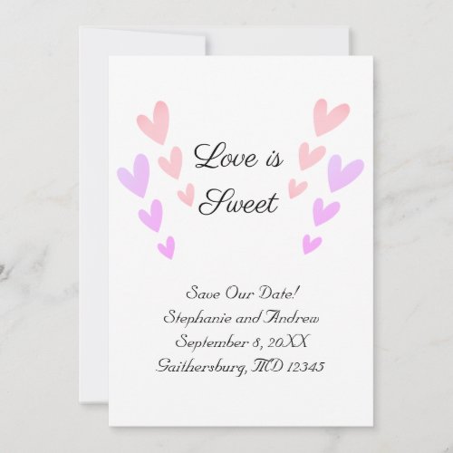 Personalized Pink Heart Love Is Sweet Wedding Save The Date