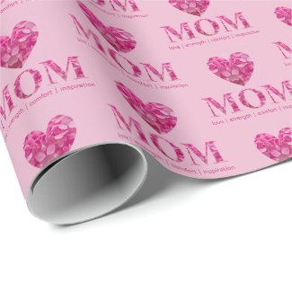 Personalized Pink Heart MOM Floral Lettering Art