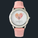 Personalized Pink Heart Name Watch<br><div class="desc">A cute personalized watch with pink heart and your name. A great gift for girls.</div>
