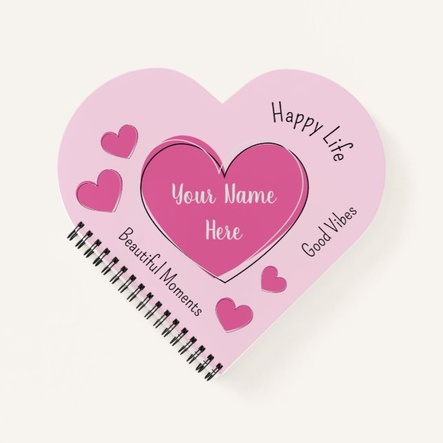 Personalized Pink Heart Notebook & Sketchbook (Front)