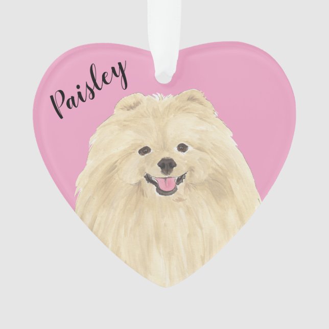 Personalized Pink Heart Pomeranian Ornament (Front)