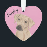Personalized Pink Heart Rhodesian Ridgeback Ornament<br><div class="desc">I am in love with this beautifully detailed watercolor illustration of a rhodesian ridgeback dog on a sweet pink heart! Personalize these pastel ornaments and make the nice list this year! For the perfect presents, pair it with a matching item from the collection for a thoughtful housewarming, bridal shower, teacher,...</div>