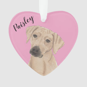 Personalized Pink Heart Rhodesian Ridgeback Ornament