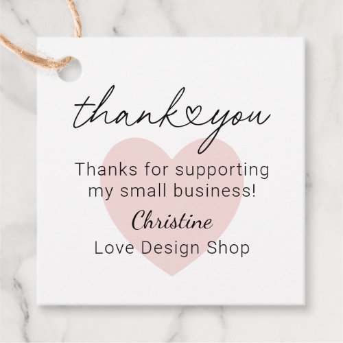 Personalized Pink Heart Small Business Thank You Favor Tags