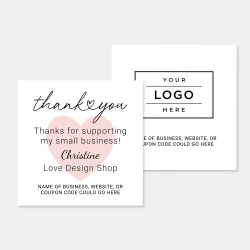 Personalized Pink Heart Small Business Thank You Square Business Card