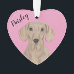 Personalized Pink Heart Smooth Red Dachshund Ornament<br><div class="desc">I am in love with this beautifully detailed watercolor illustration of a smooth red dachshund on a sweet pink heart! Personalize these pastel ornaments and make the nice list this year! For the perfect presents, pair it with a matching item from the collection for a thoughtful housewarming, bridal shower, teacher,...</div>