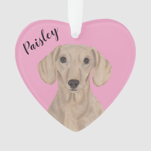 Personalized Pink Heart Smooth Red Dachshund Ornament